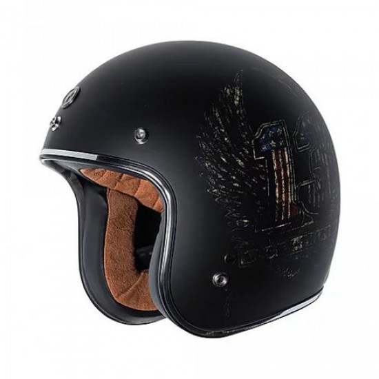 TORC T50 Lucky 13 Wings Flat Black Retro 3/4 Open Face Helmet (DOT APPROVED)