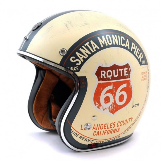 TORC T50 PCH Route 66 Flat White Retro 3/4 Open Face Helmet (DOT APPROVED)