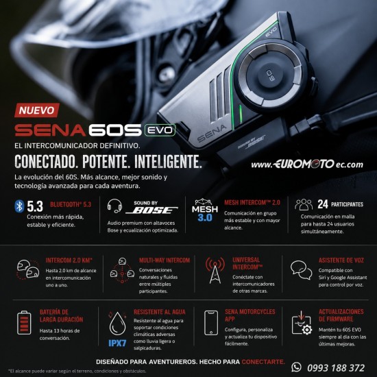 SENA™ Intercomunicador 60S EVO Mesh 3.0 Intercom w Sound by BOSE (Profesional Intercom)