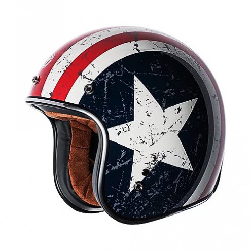 TORC Casco T50 Rebel Star Gloss White Retro 3/4 Open Face Helmet (DOT APPROVED)